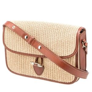 Sezane Natural Woven shoulder/ Crossbody with Brown Leather Trim